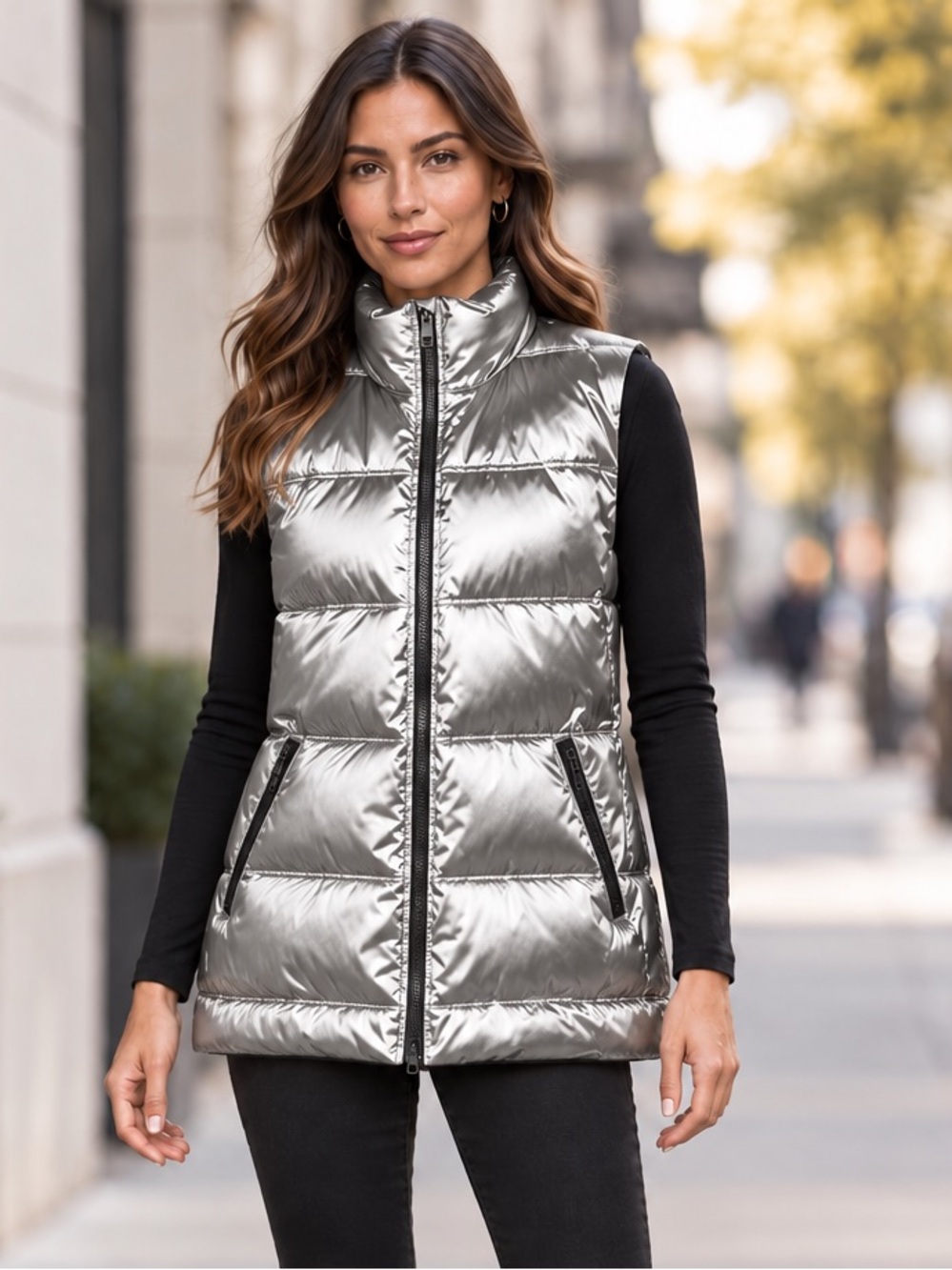 Athleta Women’s Silver Quilted Puffer Vest Size XL